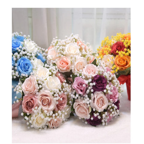 02SK - Silk Roses Brooch Bouquet Various colors