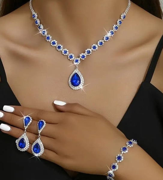 XILAZAB Blue Austrian Crystal Jewelry Set For Women – Necklace, Bracelet, Earrings For Wedding & Formal Events