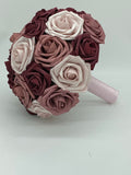 Burgundy Mauve Round Bouquet l Waterfall bouquet l  Real Touch Roses Brooch Bouquet BOU-031