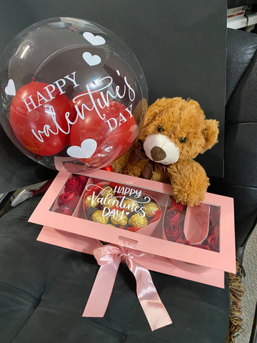 Valentine’s Day Gift Box with Teddy Bear, Roses, Balloon & Chocolates