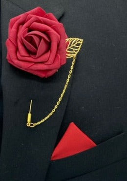 Dark Red White Round Bouquet l Real Touch Roses Brooch Bouquet