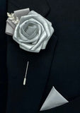 Silver ~ Customized Boutonniere l Lapel Pin l Wrist Corsage l Real Touch Roses l Prom l Formal BOUT-044