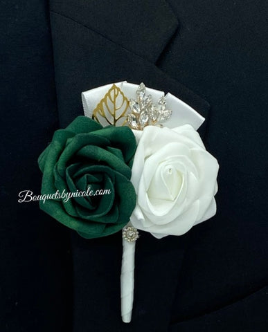 corsages for emerald green dress white christmas dresses Emerald Green White ~ Customized Wrist Corsage l Real Touch Roses l Pr