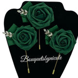 Emerald Green l White Cascade Bouquet l Waterfall bouquet l Real Touch Roses Brooch Bouquet CB-014