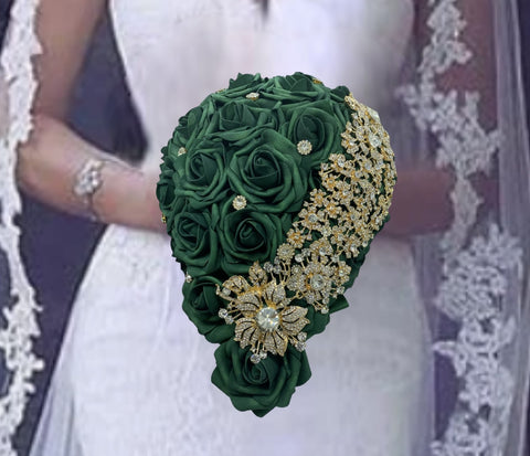 bouquet for emerald green dress Emerald Green Quinceaera Bouquet, Emerald Green Bridal Bouquet, Emerald Green Quince Bouquet, Emerald Green Gold Bouquet, Gold Butterflies