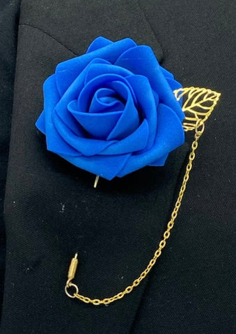 Royal Blue ~ Customized Boutonniere l Lapel Pin l Wrist Corsage l Real Touch Roses l Prom l Formal BOUT-039