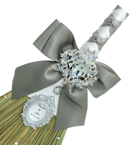 Customized Wedding Jumping broom l White l Dark Silver l Traditional Wedding Broom l Heirloom African American Heritage