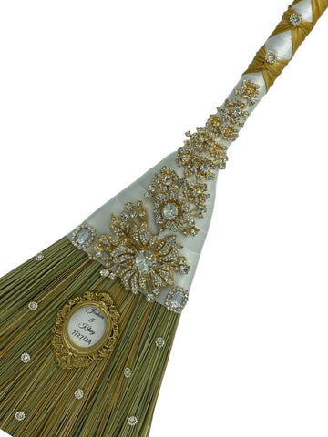 Customized Wedding Jumping broom l White l Gold l Traditional Wedding Broom l Heirloom African American Heritage