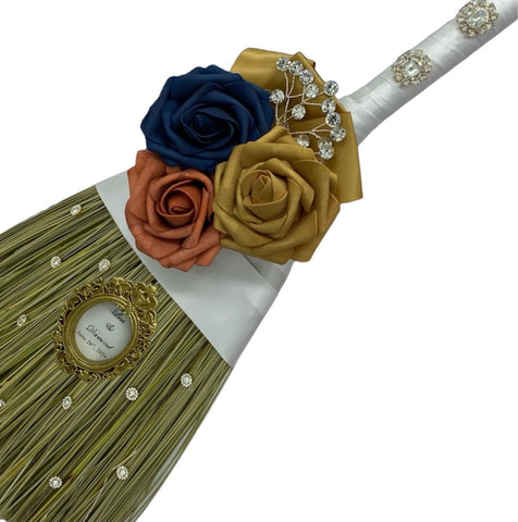 Customized Wedding Jumping broom l Burnt Orange l Navy l White Traditional Wedding Broom l Heirloom African American Heritage