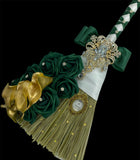 Cascade Emerald green & Ivory Real touch Roses l Brooch Bridal Bouquet RT009