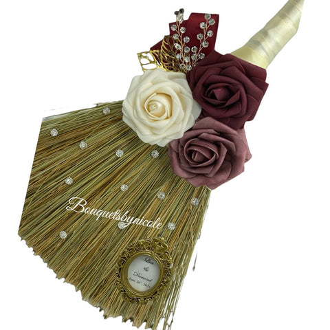 Customized Wedding Jumping broom l Burgundy l Mauve l Dark Ivory l Traditional Wedding Broom l Heirloom African American Heritage