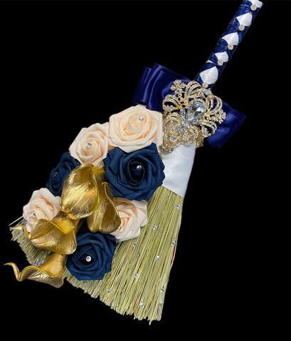 Customized Wedding Jumping broom l Blush l Navy Blue l Traditional Wedding Broom l Heirloom African American Heritage
