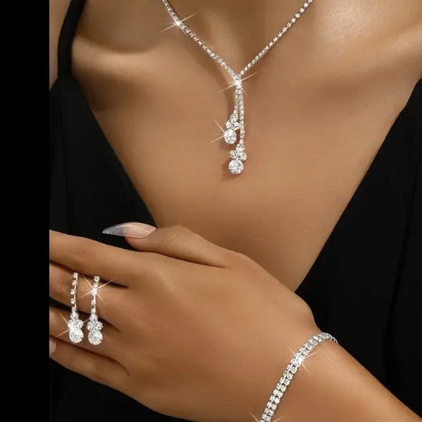 3pcs Jewelry Set l Silver l Gold Rhinestone Earrings l Necklace l Brac –  Bouquets by Nicole