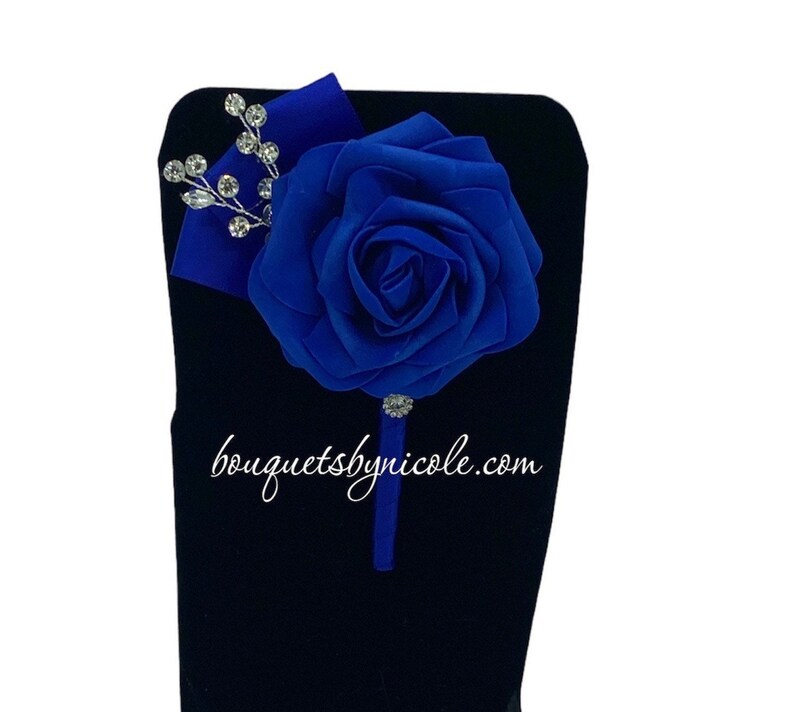 Royal Blue Round Bouquet l Real Touch Roses Brooch Bouquet~ BOU-005 ...