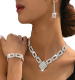 4pcs SILVER Jewelry Set l Rhinestone Earrings l Necklace l Bracelet l Prom l Wedding JS-909