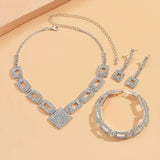 4pcs SILVER Jewelry Set l Rhinestone Earrings l Necklace l Bracelet l Prom l Wedding JS-909