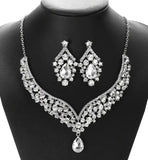 3pcs SILVER Jewelry Set l Rhinestone Pearls Earrings l Necklace l Bracelet l Prom l Wedding JS-913