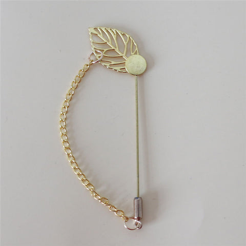 Boutonniere Corsage Leaf Chain Lapel Pin Silver or Gold BOUT-LCHN