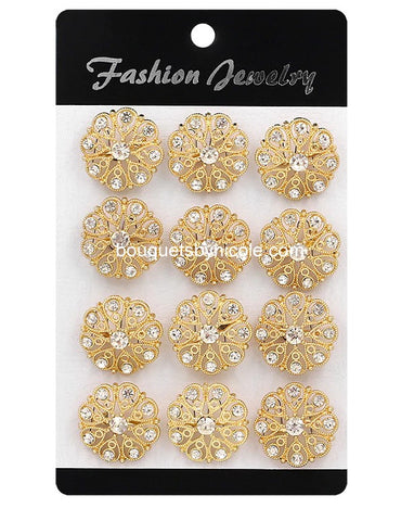 12pcs Gold Rhinestone Brooches Lots BR-220G