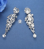 MEC-006 Crystal Pearls Long Drop Earrings Bridal Wedding Jewelry