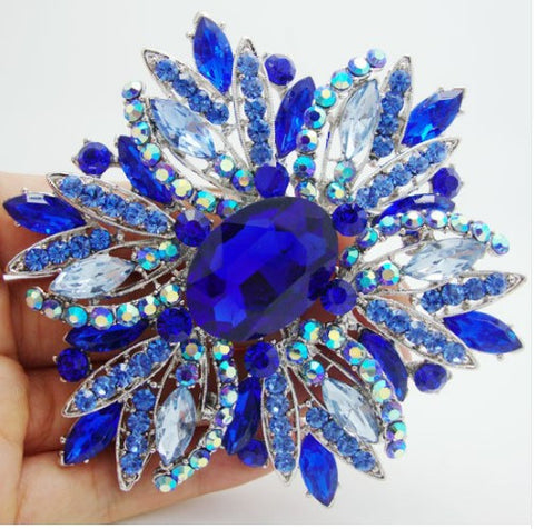 Brooch Blue Rhinestone Crystal Flower Rhinestone Crystal BR-018