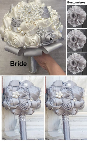 10pcs Satin Rose Brooch Bouquet PACK- 006