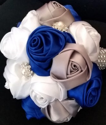 PEACE~EMR Satin Rose Wedding Brooch Bouquet