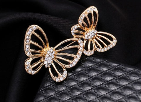 Gold Silver Brooch Rhinestone Crystal Butterfly BR-900