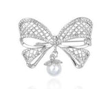 HP-0033 Crystal Rhinestone Pearl Bow Brooch Brooches Rose Gold