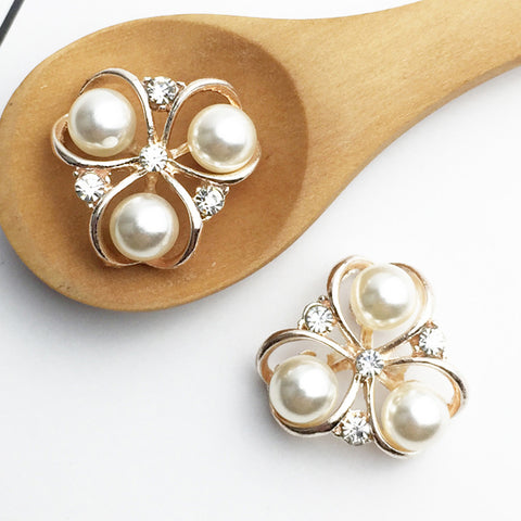 10pcs Silver Rhinestone Pearl Crystal Brooch Flat back BR-076