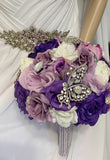 AJA ~ Purple Lavender Mauve Silk Roses Customized Brooch Bouquet SILK