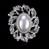 Brooch Pearl and Silver Pendant Pin Rhinestone Crystal BR-969