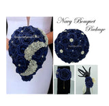 Navy Blue Bridal Party Bouquet Package Real Touch Roses Bouquet