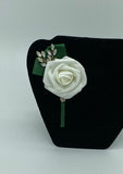 Emerald Green & Ivory Real Touch Rose Boutonnières Pin Formal Wear Wedding Prom RT-B012