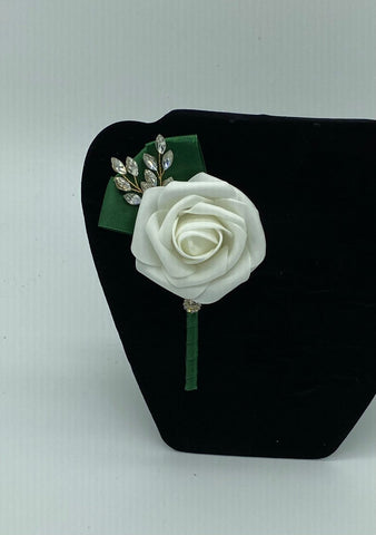 CB-007 ~ Made to Order Emerald Green & Ivory Real Touch Roses Brooch B –  Bouquets by Nicole