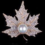 Rhinestones & Pearl Leaf Brooch BR-919S