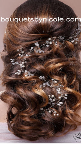 Long Crystal Pearl Hair Vine Wedding Bridal Hair Brooch HBR-007