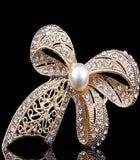 Gold Silver Bow Brooch Rhinestone BR-903