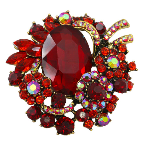 Brooch  Large Ruby Red Pendant Pin Rhinestone Crystal BR-996