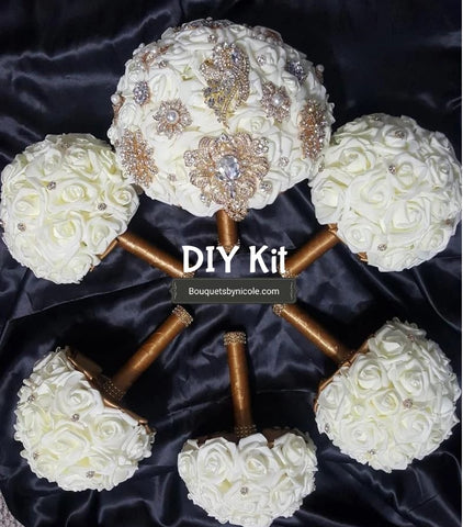 FERN 5pcs. Brooch Bouquet DIY Kit Real Touch Roses