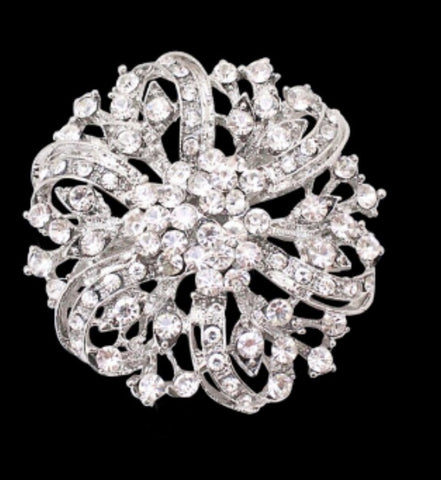 Silver Rhinestone Pearl Crystal Brooch BR-075