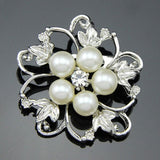 Rhinestone  Pearl Crystal Gold or Silver Brooch BR-102