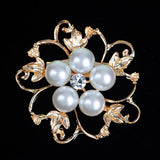 Rhinestone  Pearl Crystal Gold or Silver Brooch BR-102S
