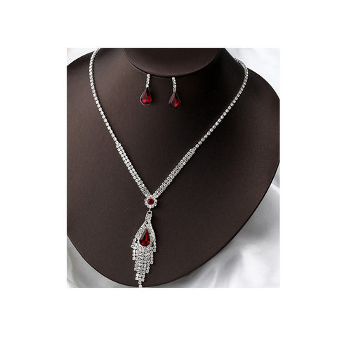 3 Pcs Red Jewelry Set (Rhinestone Earrings & Necklace) JS-028