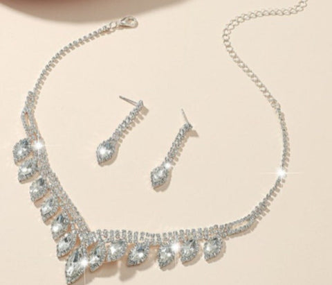 3 Pcs Rhinestone SILVER Jewelry Set JS-012