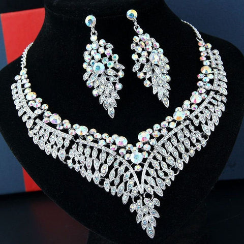 3 Pcs SILVER Crystal Chandelier Jewelry Set JS-002