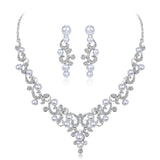 3 Pcs SILVER Jewelry Set Chandelier Swirl Pearls & Rhinestone (Earrings & Necklace) JS-029