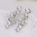 3 Pcs SILVER Jewelry Set Chandelier Swirl Pearls & Rhinestone (Earrings & Necklace) JS-029