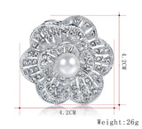 Brooch Silver Flower Rhinestone Crystal BR-095