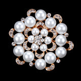 Gold / Silver Brooch Flower Pearls Rhinestone Crystal BR-011a